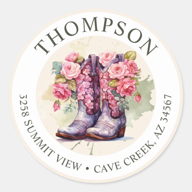 Bottes Pour Femme Avec Fleurs Étiquettes D'Adresse (Devant)