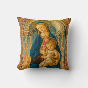 Botticelli (1445-1510) Madonna & Child Enthroned  Throw Pillow