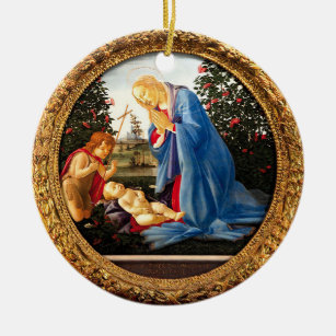 Botticelli Madonna Adoring Child w/ John Baptist Ceramic Ornament