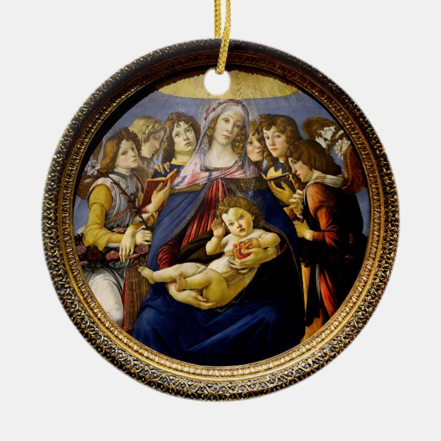Botticelli Madonna of the Pomegranate Child Angels Ceramic Ornament (Front)