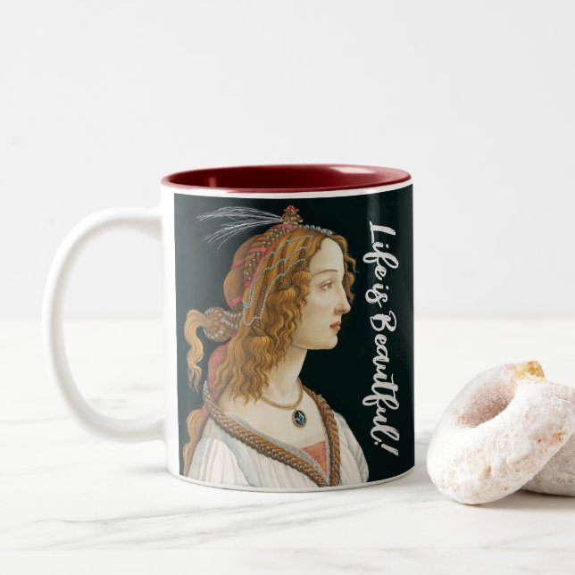 Botticelli Nymph Portrait Painting Art Two-Tone Coffee Mug (With Donut)