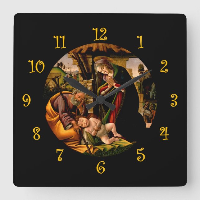 Botticelli ~ The Adoration of the Christ Child ~ Square Wall Clock (Front)
