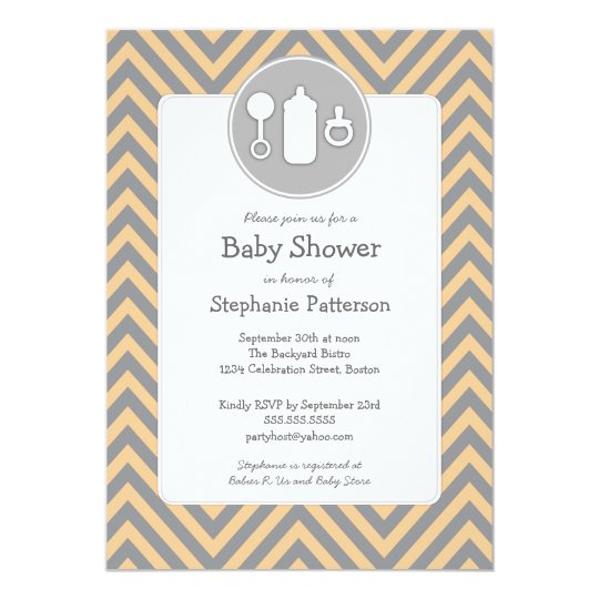 Bottle Binky Rattle Baby Shower Sherbet & Grey Card