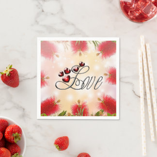 Bottle brush flower And Love  Napkin