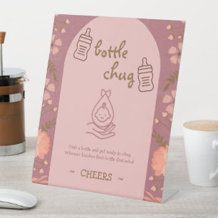 Bottle Chug Game Baby Shower  Pedestal Sign