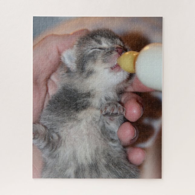 Bottle Feeding Newborn Tabby Kitten Jigsaw Puzzle (Vertical)