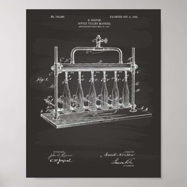 Bottle Filling Machine 1903 Patent Art Chalkboard Poster (Front)