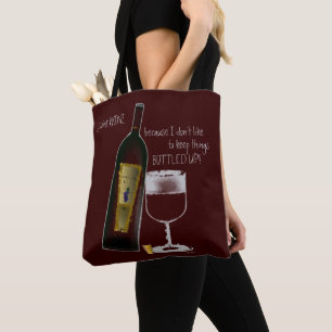 Bottle Glass Red Wine Graphics Humor Tote Bag