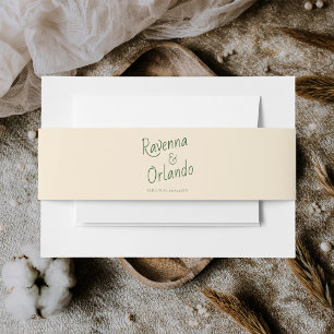 Bottle Green and Ivory Retro Minimalist Wedding Invitation Belly Band