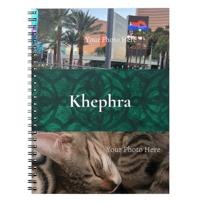 Bottle Green Batik Name and Photo Collage Notebook (Front)
