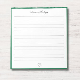 Bottle Green Border and Heart Custom Script Lined Notepad