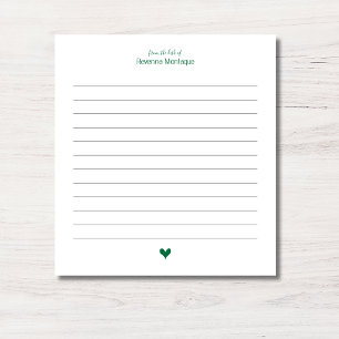 Bottle Green Heart Minimalist Custom Name Lined Notepad