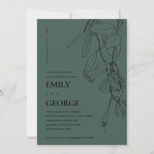 BOTTLE GREEN LINE DRAWING FLORA COUPLE SHOWER CARD