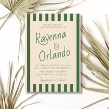 Bottle Green Stripes Retro Minimalist Wedding