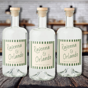 Bottle Green Stripes Retro Minimalist Wedding Liquor Bottle Label