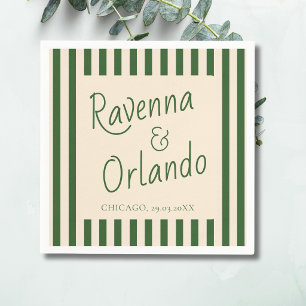 Bottle Green Stripes Retro Minimalist Wedding Napkin