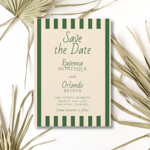 Bottle Green Stripes Retro Minimalist Wedding Save The Date