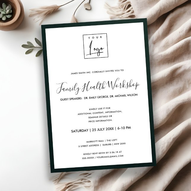BOTTLE GREEN VELVET SILK YOUR LOGO WORKSHOP EVENT INVITATION (Creator Uploaded)
