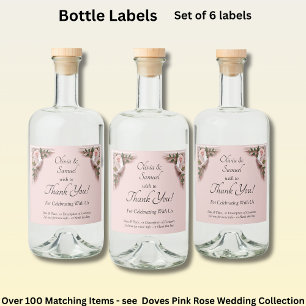 Bottle Labels, Pink Roses & Doves  Liquor Bottle Label