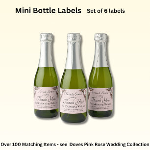 Bottle Labels, Pink Roses & Doves  Sparkling Wine Label