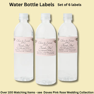 Bottle Labels, Pink Roses & Doves Water Bottle Label