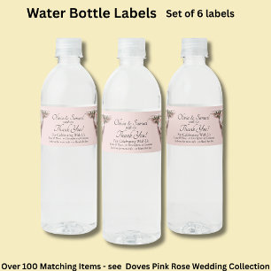 Bottle Labels, Pink Roses & Doves Water Bottle Label