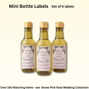 Bottle Labels, Pink Roses & Doves Wine Label