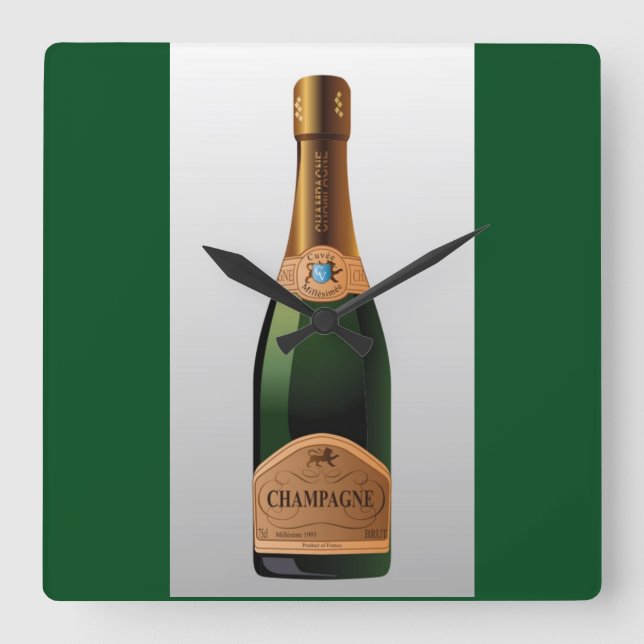 BOTTLE OF CHAMPAGNE SQUARE WALL CLOCK (Front)