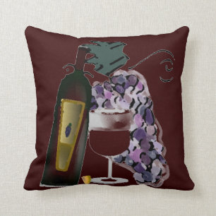 Bottle of Wine n Grapes Throw Pillow