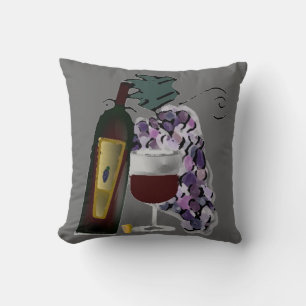 Bottle of Wine n Grapes Throw Pillow