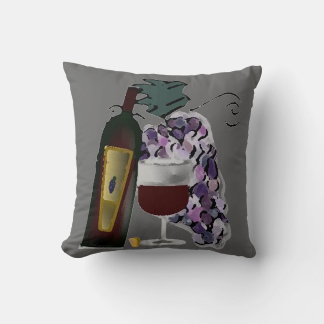 Bottle of Wine n Grapes Throw Pillow (Front)