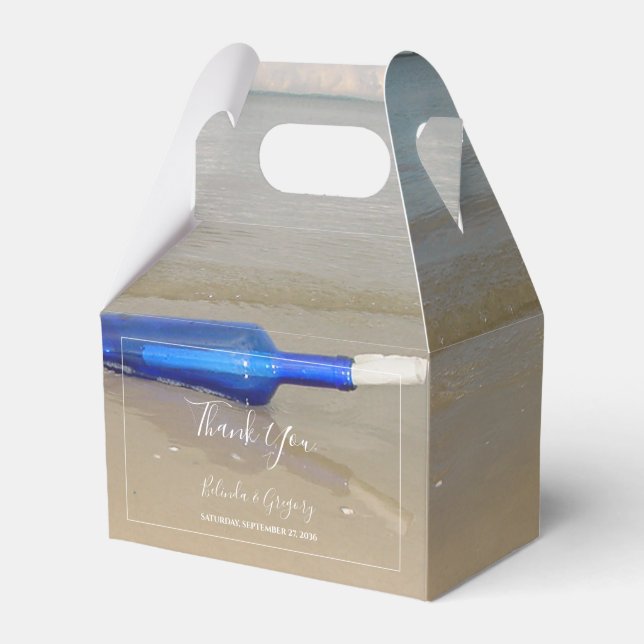 Bottle On Beach Sand Wedding Favor Box (Front Side)