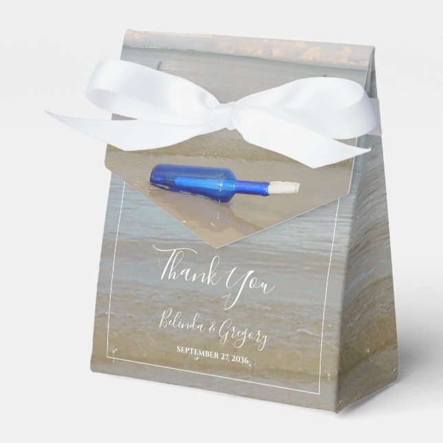 Bottle On Beach Sand Wedding Favor Box (Front Side)