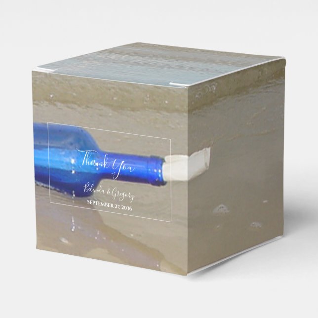 Bottle On Beach Sand Wedding Favor Box (Front Side)