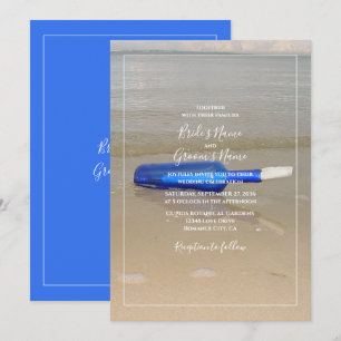 Bottle On Beach Sand Wedding Invitation