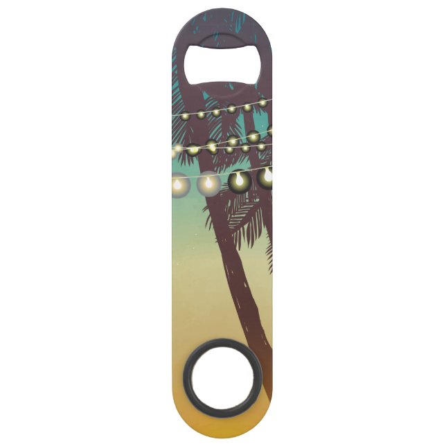 Bottle Opener Beach Sunset Palm Trees String Light Bar Key (Front)