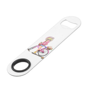 Bottle Opener Blonde Girl and Pink Bike Bar Key