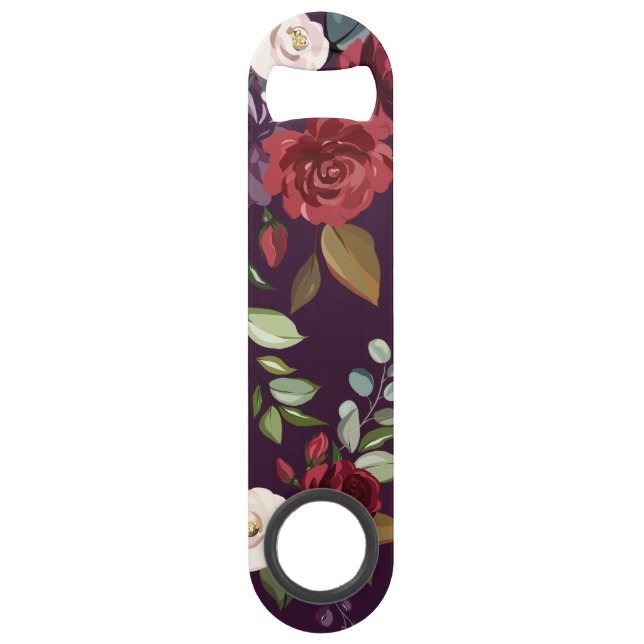 Bottle Opener Plum Purple Roses Gold Geometric Flo Bar Key (Front)