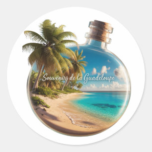 Bottle Souvenir Guadeloupe: Tropical Beach Classic Round Sticker