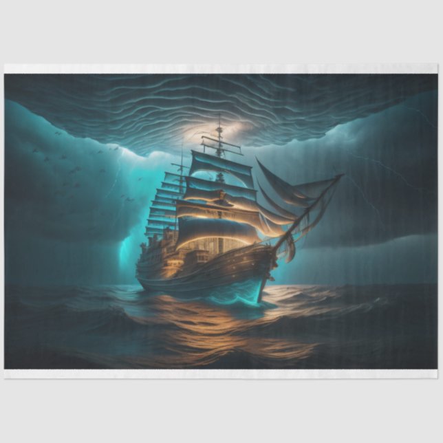 Bottle to sea ocean ship capsize v1 Tissue paper (Front)