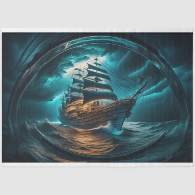 Bottle to sea ocean ship capsize v5 Tissue paper (Front)