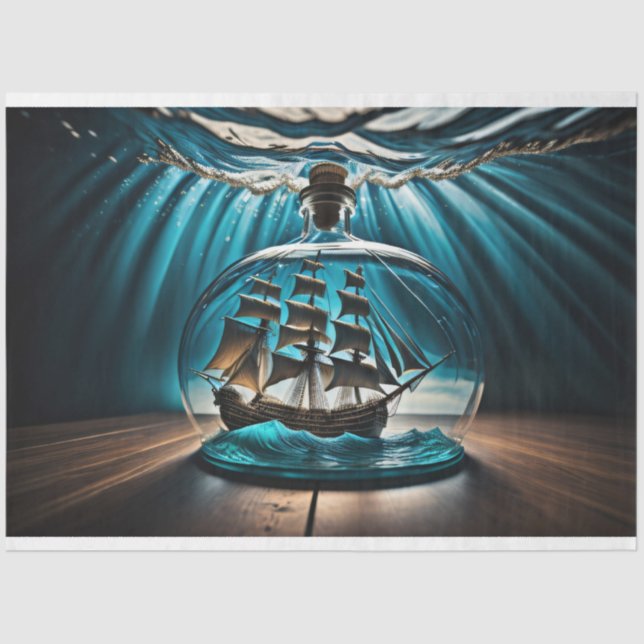 Bottle to sea ocean ship capsize v9 Tissue paper (Front)