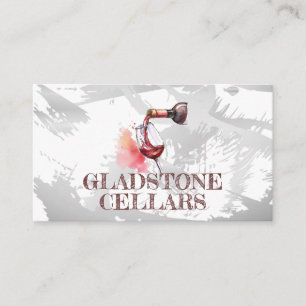 Bottle Wine Pouring into Glass   Watercolor Brush Business Card