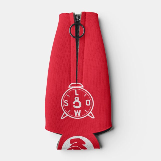Bottle with CorleyQ logos on red background Cooler (Back)
