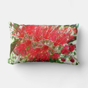 Bottlebrush Flower Red Tropical Floral Lumbar Pillow
