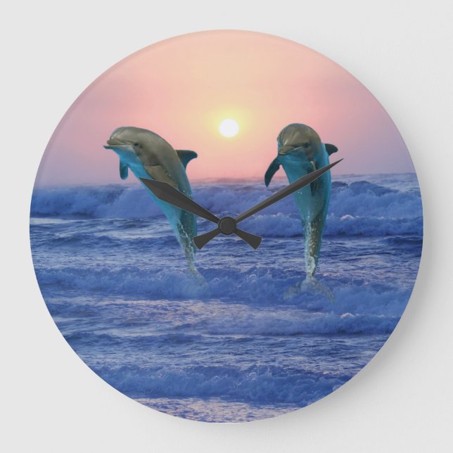 Bottlenose Dolphin at Sunrise Large Clock (Front)