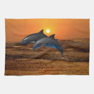 Bottlenose Dolphin at Sunset Kitchen Towel