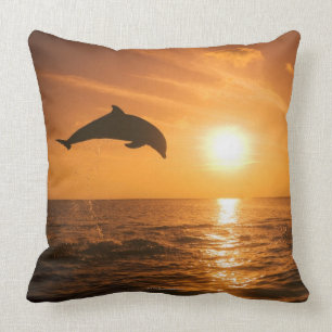 Bottlenose Dolphin jumping Throw Pillow
