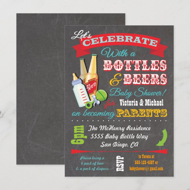 Bottles and Beer Couples baby shower invitations (Front/Back)
