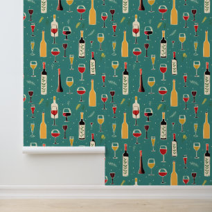 Bottles and Glasses Pattern Wallpaper